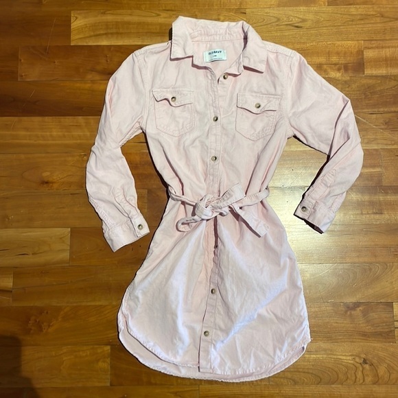 Girls Pastel Baby Pink Corduroy Button Down Shirt Dress 100%cotton large L - Picture 2 of 5